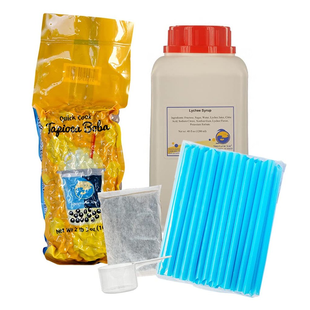 At Home Sweet Lychee Syrup Black Tea Starter Bubble Boba Tea Kit Gift Set