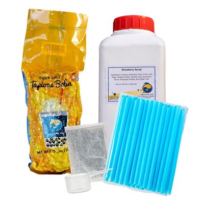 BUBBLE TEA SUPPLY At Home Strawberry Syrup Black Tea [40-45 drinks] Starter Bubble Boba Tea Kit Gift Set