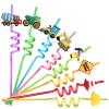 24 Reusable Construction Plastic Straws Excavator Bulldozer Blender Truck for Construction Theme Birthday Party Supplies Gift Favors with 2 Cleaning Brushes view 1