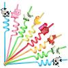 24 Reusable Farm Animal Plastic Straws Chicken Sheep Horse Cow Pig for Barnyard Farm Birthday Party Supplies Gift Favors with 2 Cleaning Brushes view 1