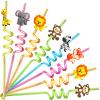 24 Reusable Jungle Animal Plastic Straws for Lion Fox Zebra Giraffe Safari Birthday Party Supplies Favors,Woodland Party Gift Favors with 2 Cleaning Brushes view 1