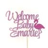 Atelier Elegance ANY NAME, Welcome Baby Cake Topper, Tropical Baby Shower, Flamingo, Aloha view 1