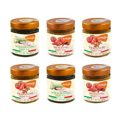 6 Pack combination( Organic Pesto Siciliano Sicilia Bio, Trapanese,Wild fennel)