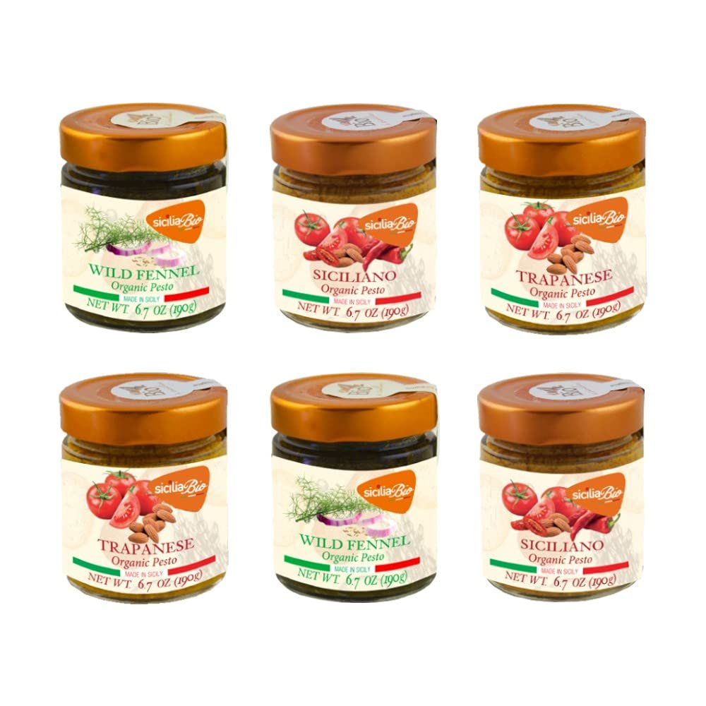 6 Pack combination( Organic Pesto Siciliano Sicilia Bio, Trapanese,Wild fennel)