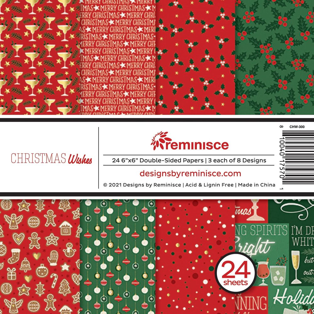 Reminisce CMAS Paper 6X6 Pack, Christmas Wishes, 8 Designs/3 Each