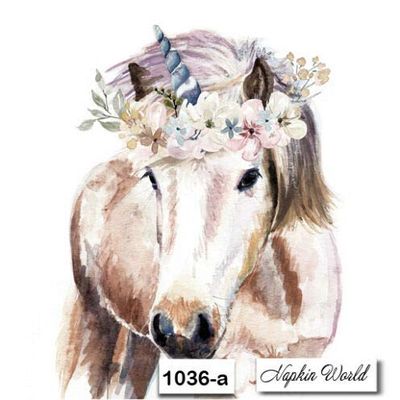 (1036-a) TWO Individual Paper Luncheon Decoupage Napkins - UNICORN WATERCOLOR