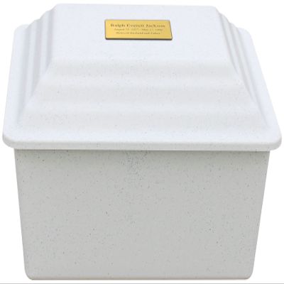 Personalized LegacyGuard Durable Polymer Burial Urn Vault - Granite White Urn Vault for Ground Burial of One Cremation Urn - Made in The U.S.A.
