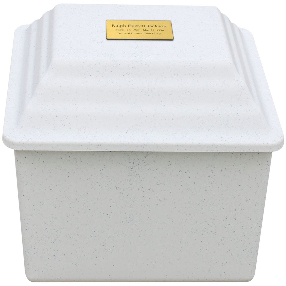 Personalized LegacyGuard Durable Polymer Burial Urn Vault - Granite White Urn Vault for Ground Burial of One Cremation Urn - Made in The U.S.A.