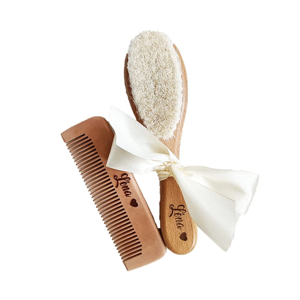 Custom Name Baby Bathing Comb Baby Care Hair Brush Pure Natural Wool Wood Comb Newborn Massager Baby Shower and Registry Gift (Standard, 03)