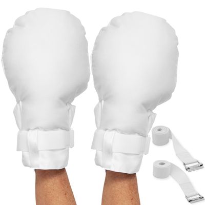 Medical Double Security Mitts - One Size Fits All Hand Restraint Gloves for Elderly & Medical Procedures -Made With Extra Padding for Comfort & Protection - Includes Bed Restraints - 2 Gloves