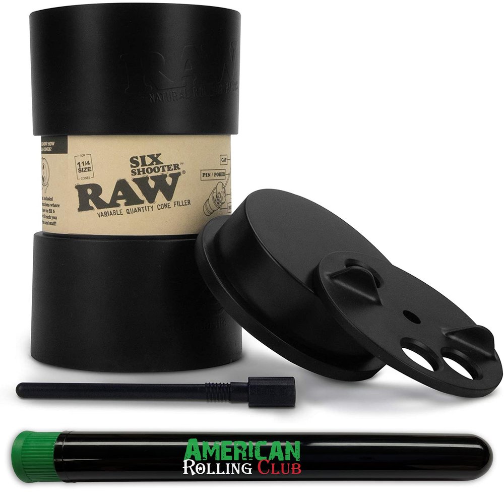RAW Six Shooter | 1-1/4 Size | Loader/Filler for PreRolled Cones Includes Six ARC Saver Tubes
