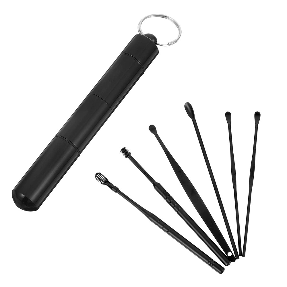 Ear Wax Removal Kit Ear Cleaner 6 Piece Stainless Steel and Portable Storage Box Anytime Anywhere Black