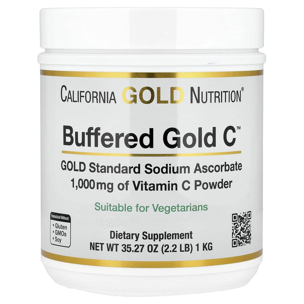 California Gold Nutrition Buffered Gold C, Non-Acidic Vitamin C Powder, Sodium Ascorbate, 2.2 lb (1 kg)