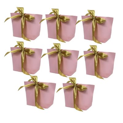 SEIWEI 8PCS Paper Gift Bags with Handle, Party Favor Bag Bulk with Bow Ribbon, Party Bags Bulk for Birthday, Wedding, Party Favour, Present Wrap-Pink