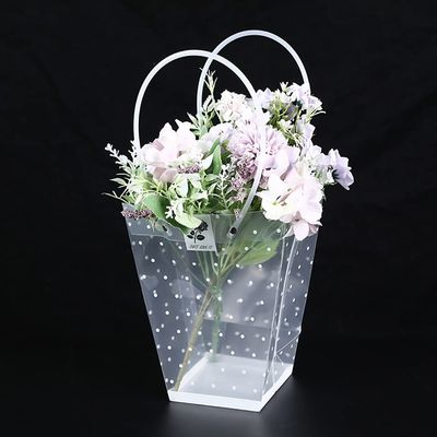10pcs Clear Flower Bouquet Bags With Handle Dots Florist Shop Transparent Gifts Bag Presents Packaging Supplies for Wedding Birthday Anniversary Christmas Mothers Day Baby Shower Party White Dots