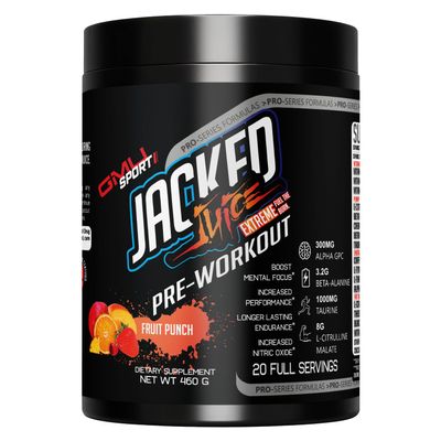 GMU SPORT Jacked Juice Pre Workout | Explosive Energy, Focus & Muscle Pumps | 8g Citrulline Malate, 3g Creatine, Beta Alanine, Alpha-GPC | 250mg Caffeine | 40 Servings Fruit Punch