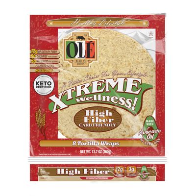 Ol Xtreme Wellness High Fiber | 8" Size Flour Tortillas |Carb Friendly |Keto Certified | 12.7 oz.| 8 Count (Pack of 6)