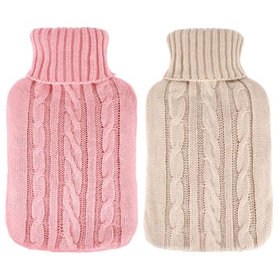 2 Pieces Hot Water Bottle Cover Soft Cover Only Knitted Hot Water Bottle Sweater for Winter Compress and Cold Therapy, Menstrual Cramps, Neck, Shoulder Pain Relief(Pink, Khaki)