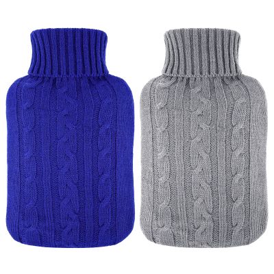 2 Pieces Hot Water Bottle Cover Soft Cover Only Knitted Hot Water Bottle Sweater for Winter Compress and Cold Therapy, Menstrual Cramps, Neck, Shoulder Pain Relief(RoyalBlue, Grey)
