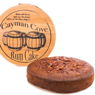 Adam Matthews Baking, Cayman Cove Barrel Rum Cake, Buttery, Moist, Brown Sugar Cake made with Barrel Aged Spiced Rum, Nutmeg, Vanilla, Pecans (10oz, Wood Barrel Container/Box Included)
