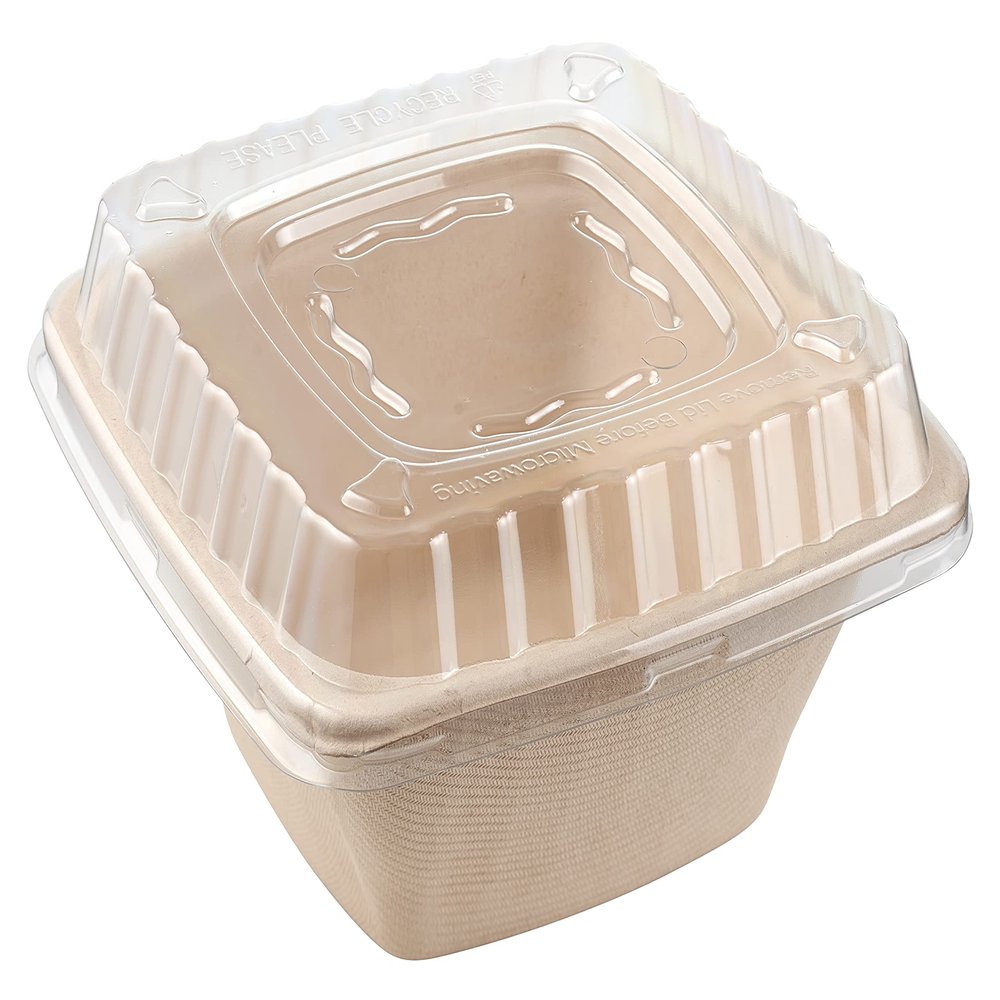 16oz Eco Friendly Bowls with Lids Disposable Compostable Container - Square Bowl Tree Free Sugarcane Bagasse Meal Prep Bento Boxes Take Out Catering Microwavable Deep Container by EcoQuality (300)