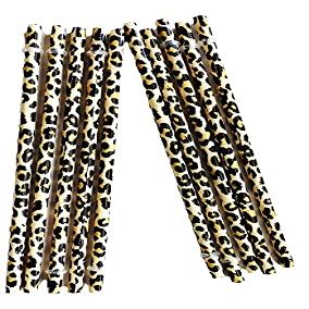 20 Individual Reusable Plastic Leopard Print Straws (9 inches)