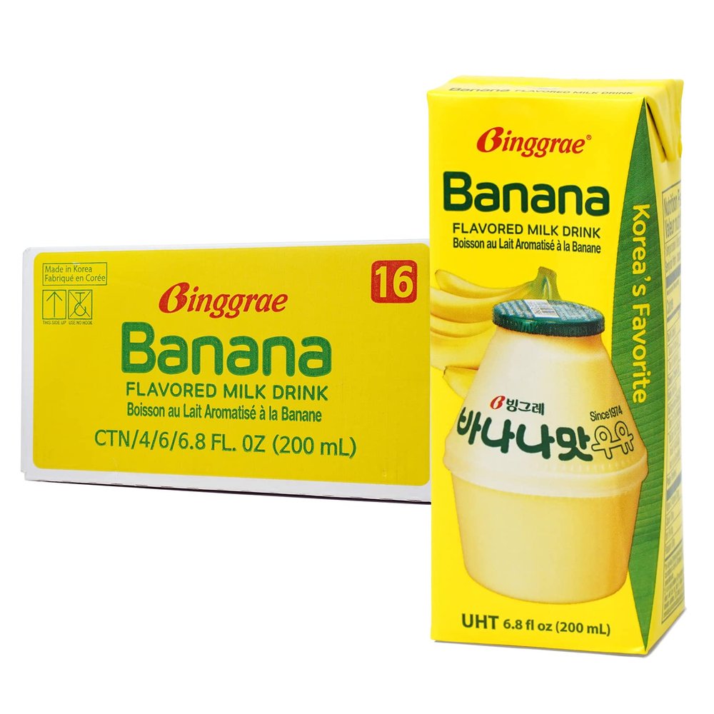 Binggrae Banana Flavored Milk Drink  Korean Sweet and Creamy Beverage  Shelf-Stable 6.8 fl oz Cartons  Pack of 24