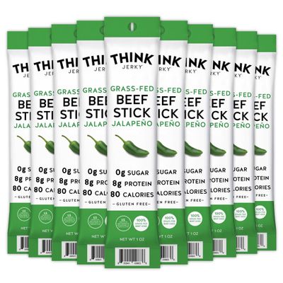 Think Jerky Jalapeno Beef Sticks, Gluten and Sugar Free, No Nitrates, Keto Paleo Friendly High Protein Low Carb Meat Snack - 1.0 oz Sticks, 20 Pack