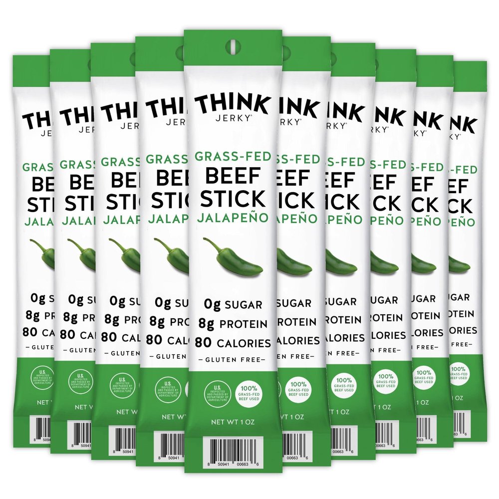 Think Jerky Jalapeno Beef Sticks, Gluten and Sugar Free, No Nitrates, Keto Paleo Friendly High Protein Low Carb Meat Snack - 1.0 oz Sticks, 20 Pack