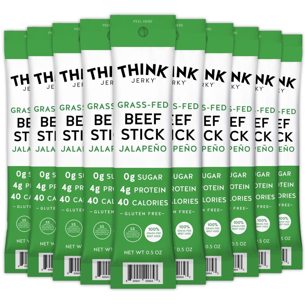 Think Jerky Jalapeno Beef Sticks, Gluten and Sugar Free, No Nitrates, Keto Paleo Friendly High Protein Low Carb Meat Snack - 0.5 oz Sticks, 20 Pack