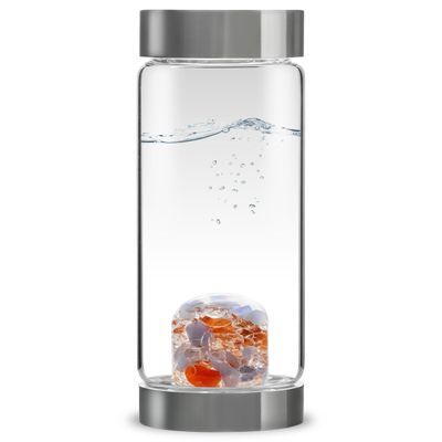 VitaJuwel ViA LUMINOUS | Crystal Water Bottle with Carnelian, Chalcedony & Clear Quartz for Creativity, Clarity & Focus