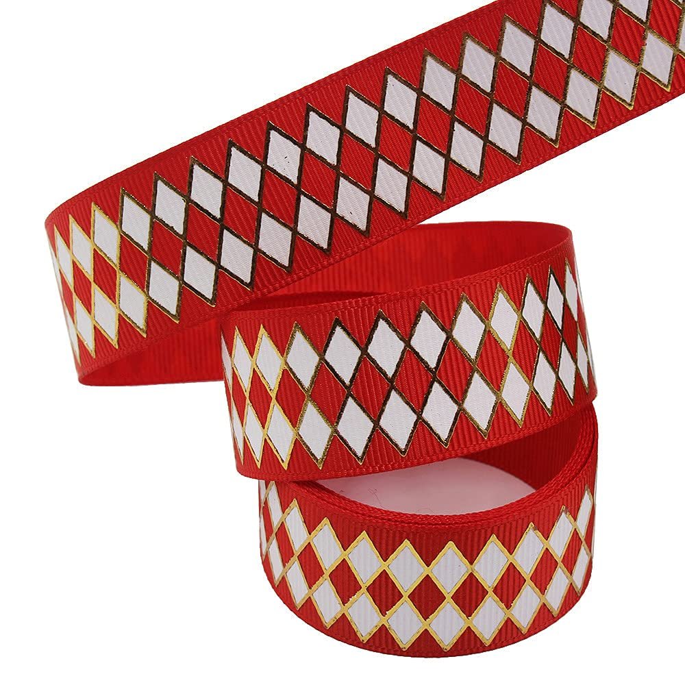 10 Yards Black White Ribbon Stripe Ribbon Halloween Christmas Checkered Wired Ribbon Decorative Ribbons for Xmas Fall Tree Wrapping Wreath Bouquet Crafts,Red,50yard