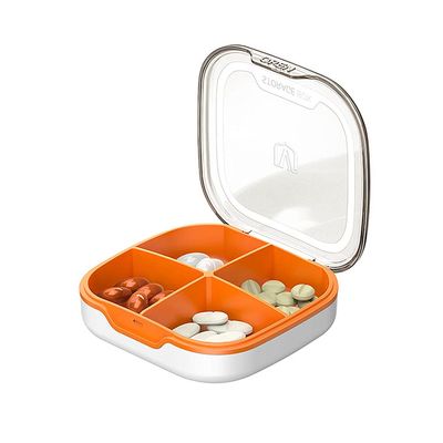 1PC Pill Box, Medicine Organizer for Purse, Daily Vitamin Case 4 Days for Travel, PC+PP Cute Weekly Supplement Capsule Small Container for Pocket, Portable Gummies HolderWhite Orange