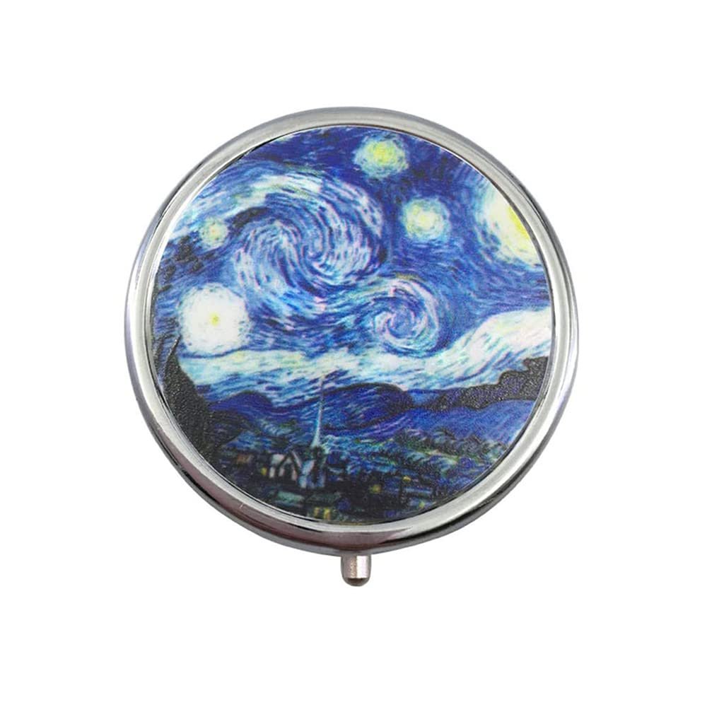 2PCS Round Mini Portabler Stainless Steel Pill Box Case Pocket 2 inches Medicine Tablet Holder Organizer Case for Purse -Compact 3 Compartment(Pink Blue Fish Scale Pattern)