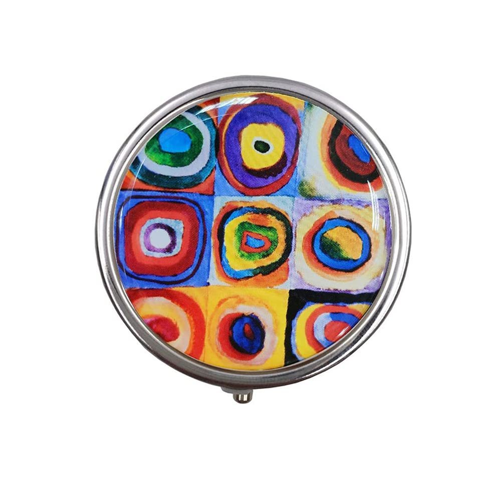 2PCS Round Mini Portabler Stainless Steel Pill Box Case Pocket 2 inches Medicine Tablet Holder Organizer Case for Purse -Compact 3 Compartment(Nine Grid Color Circle)