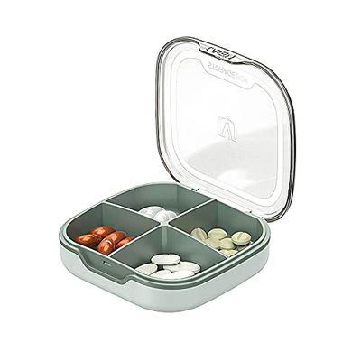 1PC Pill Box, Medicine Organizer for Purse, Daily Vitamin Case 4 Days for Travel, PC+PP Cute Weekly Supplement Capsule Small Container for Pocket, Portable Gummies HolderGrass Green