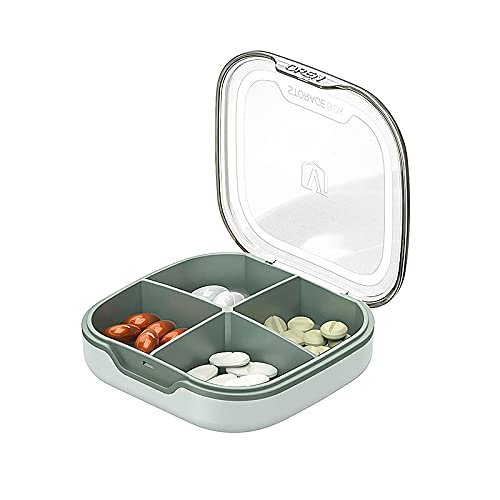1PC Pill Box, Medicine Organizer for Purse, Daily Vitamin Case 4 Days for Travel, PC+PP Cute Weekly Supplement Capsule Small Container for Pocket, Portable Gummies HolderGrass Green