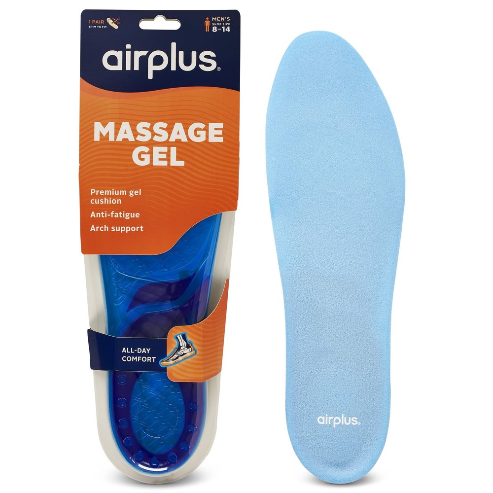 Airplus Super Gel Cushion Insole for Mens Shoe Sizes 8-14  All-Day Comfort, Shock Absorption, Gel Zones, Full-Length Footbed, Trim-to-Fit for Casual, Athletic, Dress Shoes, and Work Boots