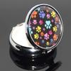 1PCS Round Mini Portabler Stainless Steel Pill Box Case Pocket 2 inches Medicine Tablet Holder Organizer Case for Purse -Compact 3 Compartment(Colorful Little Dog Footprints on Black) view 1