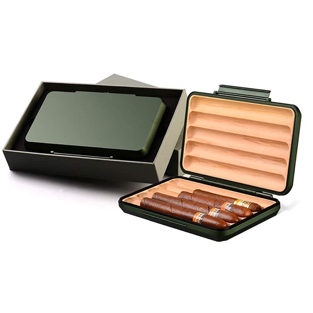 Nhlzj YANGXIAO Cigar Humidor Case, Slim Box Cedar Wood, Portable Waterproof, Cigar Travel Humidor Box, with Removable Cedar Tray, Holds Up to 5 Cigars (Green)