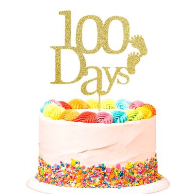 100 Days Cake Topper, One Hundred Days Party Decorations, Baby Birthday Cake Toppers, Gold Glitter Baby Shower