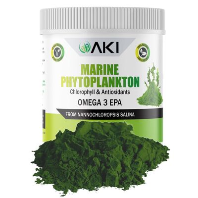 AKI Marine Phytoplankton Powder - Source of Raw Omega-3 EPA Micro Algae Nannochloropsis - Plant Based Proteins, Vitamins for Overall Wellness - Complete Protein Source, Vegan & GMO Free (2oz/57g)