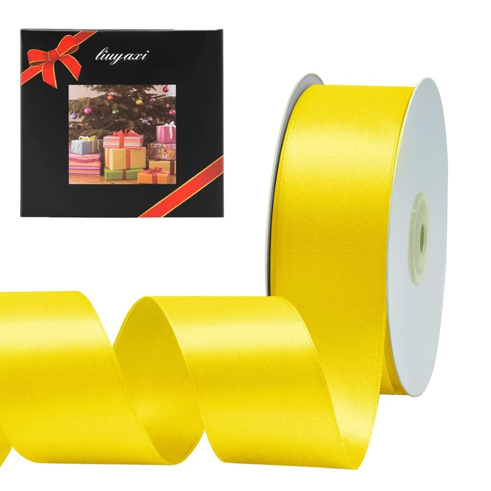 LIUYAXI Yellow Double Face Satin Ribbon 1-1/2" X 50 Yards, Ribbons Perfect for Crafts, Gift Wrapping, Bow Making and More