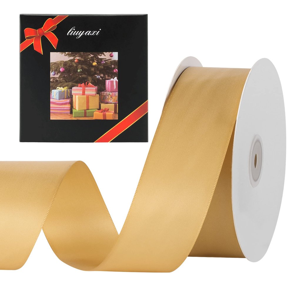 LIUYAXI Gold Double Face Satin Ribbon 2" X 50 Yards, Ribbons Perfect for Crafts, Gift Wrapping, Bow Making and More