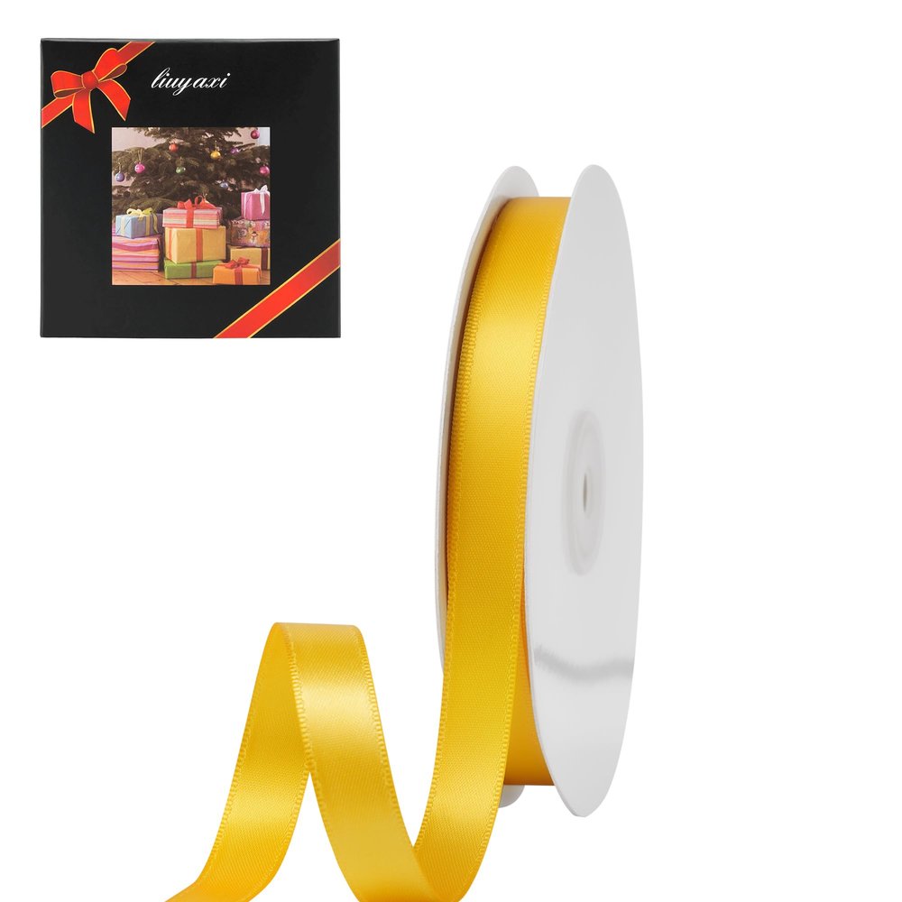 LIUYAXI Yellow Double Face Satin Ribbon 1/2" X 50 Yards, Ribbons Perfect for Crafts, Gift Wrapping, Bow Making and More