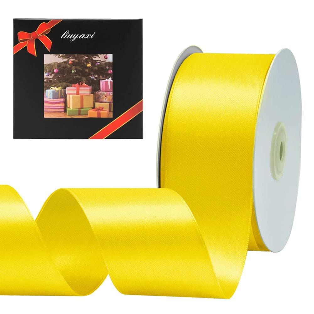 LIUYAXI Yellow Double Face Satin Ribbon 2" X 50 Yards, Ribbons Perfect for Crafts, Gift Wrapping, Bow Making and More