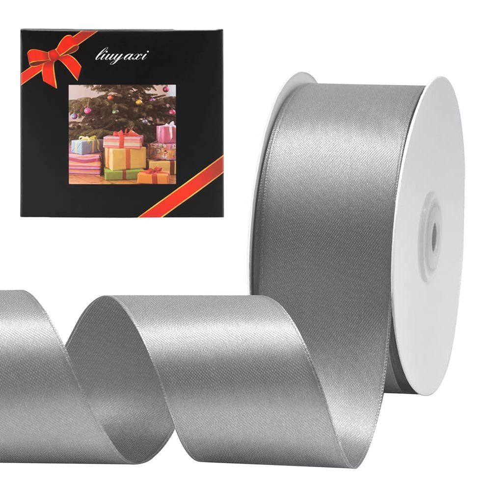 LIUYAXI Silver Double Face Satin Ribbon 2" X 50 Yards, Ribbons Perfect for Crafts, Gift Wrapping, Bow Making and More