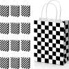Gersoniel 24 Pieces Checkered Race Treat Bags White Black Checkered Bags Racecar Themed Candy Containers Plaid Kraft Paper Race Car Party Favors Shopping Goodies Pouches with Handle for Birthday view 1