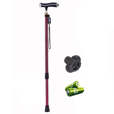 HYHMJ-Walking Cane Stationary Quad Base Have 10 Level Height Adjustable Walking Stick, with LED Light and Carrying Bag for Man/Woman Self Standing Crutch,Brown