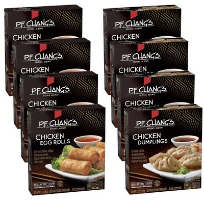 Gourmet Kitchn PF Chang's Variety Pack - 4 Boxes Frozen Chicken Mini Egg Rolls Dipped in Signature Sauce - 4 Boxes P.F Chang's Frozen Signature Tender Dark Meat Chicken Dumplings, Total 8 Boxes